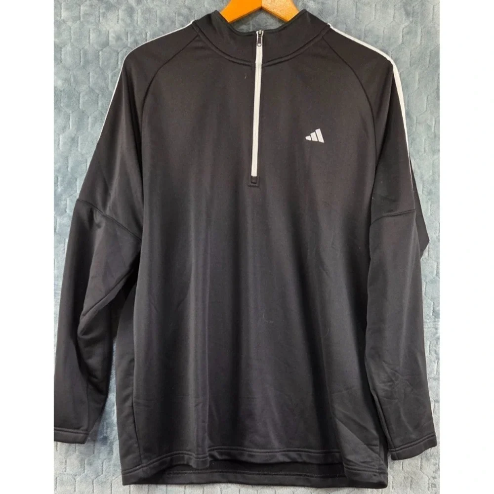 Adidas Men's 1/4 Zip Pullover French‎ Terry 3 Stripe Black ADVS20R736 2XL